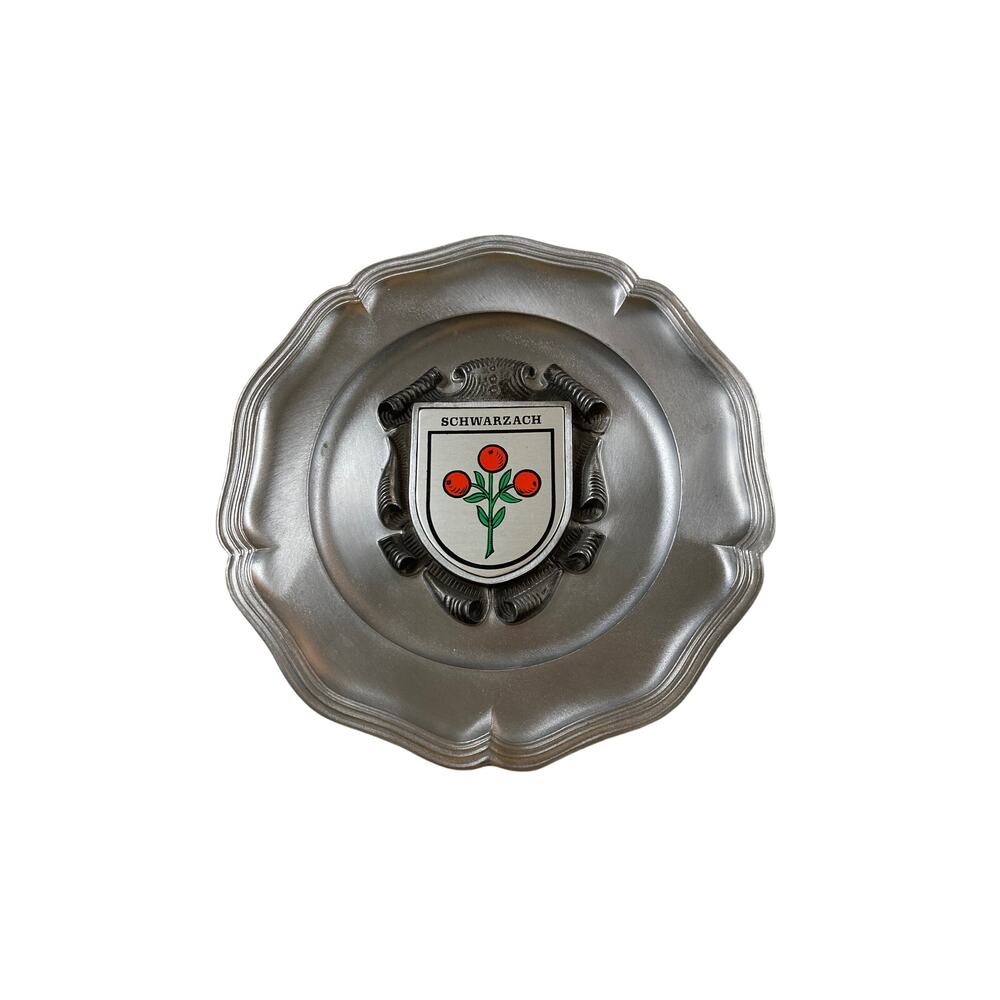 Ges Gesch SCHWARZACH Family Crest Shield Pewter Wall Plate German Heraldry 9"